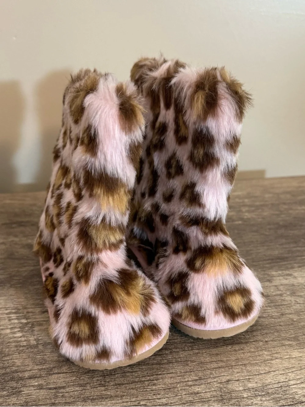 Gymboree Faux Fur Infant Boots Size 3 Pink Leopard Print 2009 Winter Glam Kitty